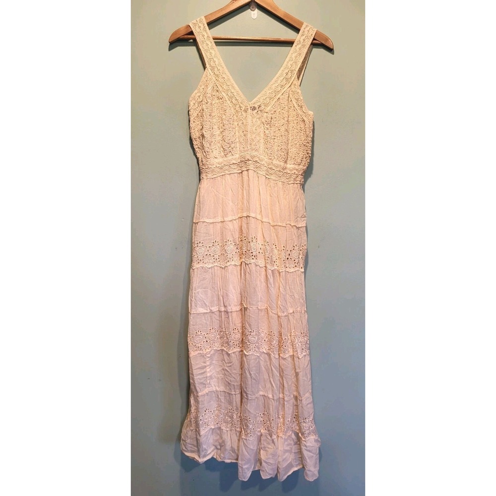 Light Peach Tiered Lightweight Sleeveless Boho Hippie Maxi Dress Sz 1X